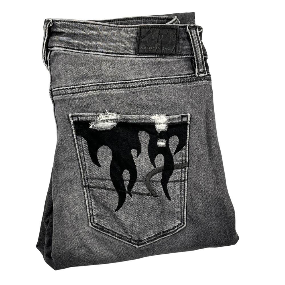 American Eagle Super Hi Rise Jegging Women's 8 Long Distressed Flame Hem Pockets